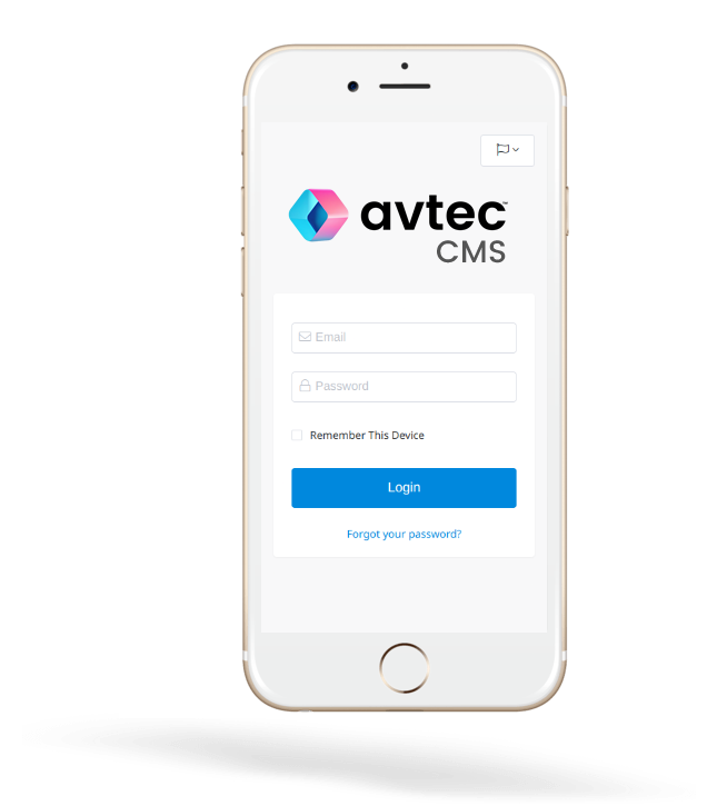 Avtec CMS login screen on multiple devices