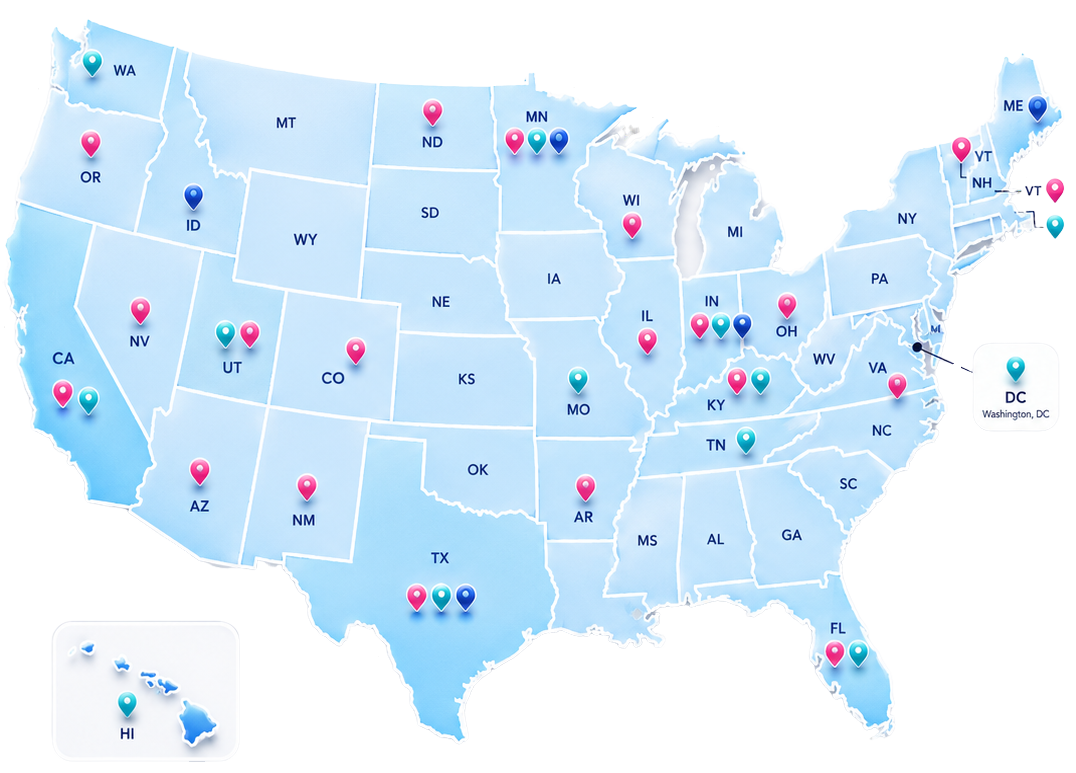 Map of Avtec clients across the United States