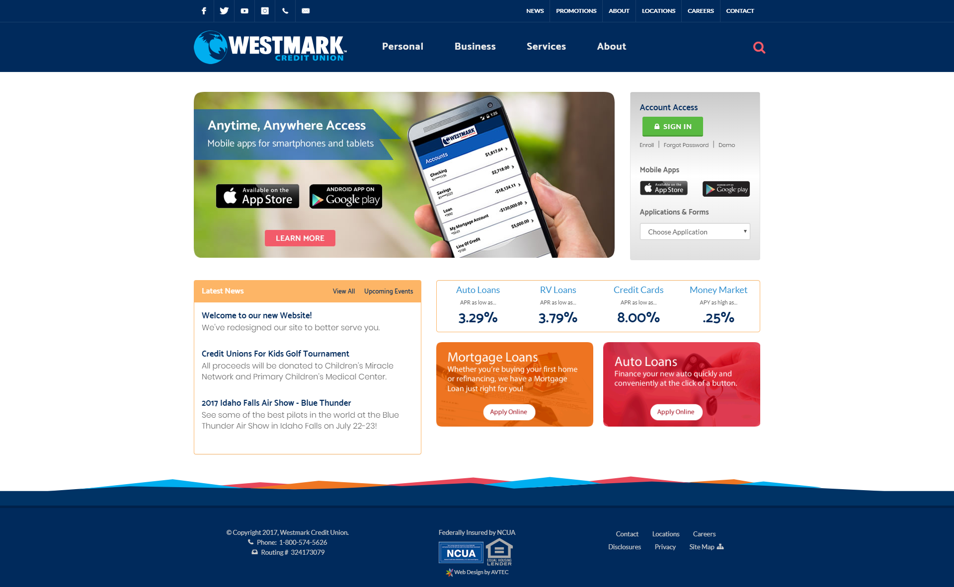 Westmark Credit Union website before redesign