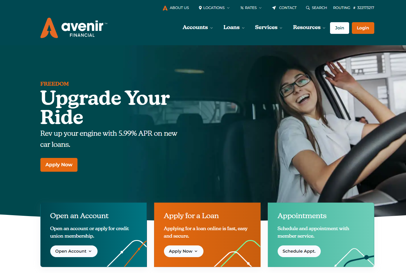 Avenir Financial website after Avtec redesign