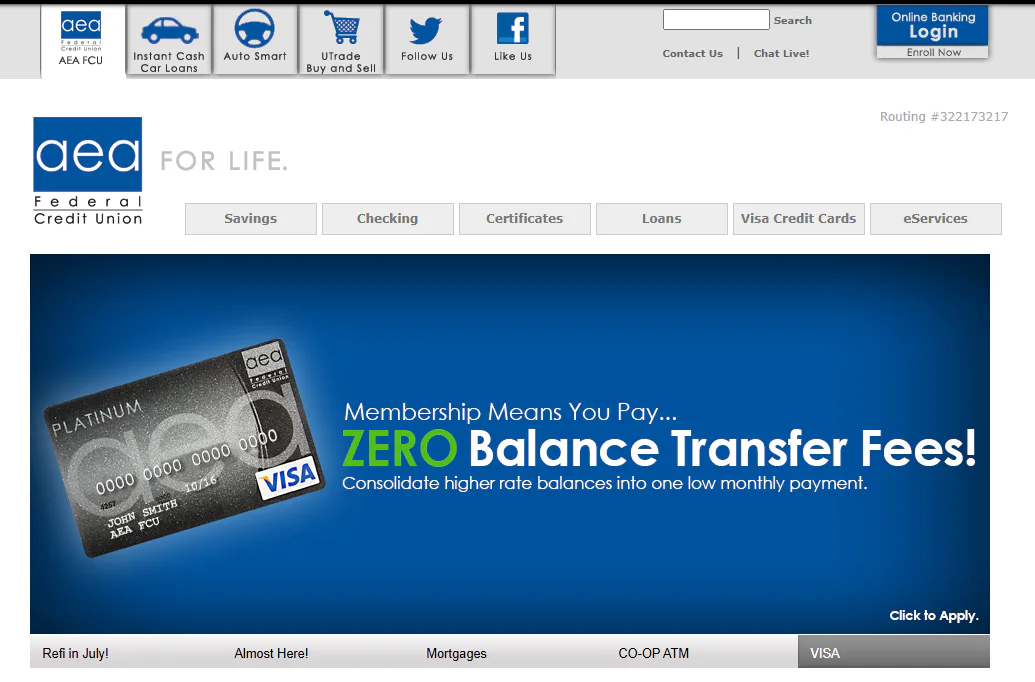 AEA Federal Credit Union website before redesign