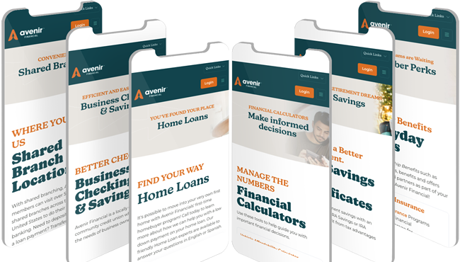 Avenir Financial mobile website experience on smartphones
