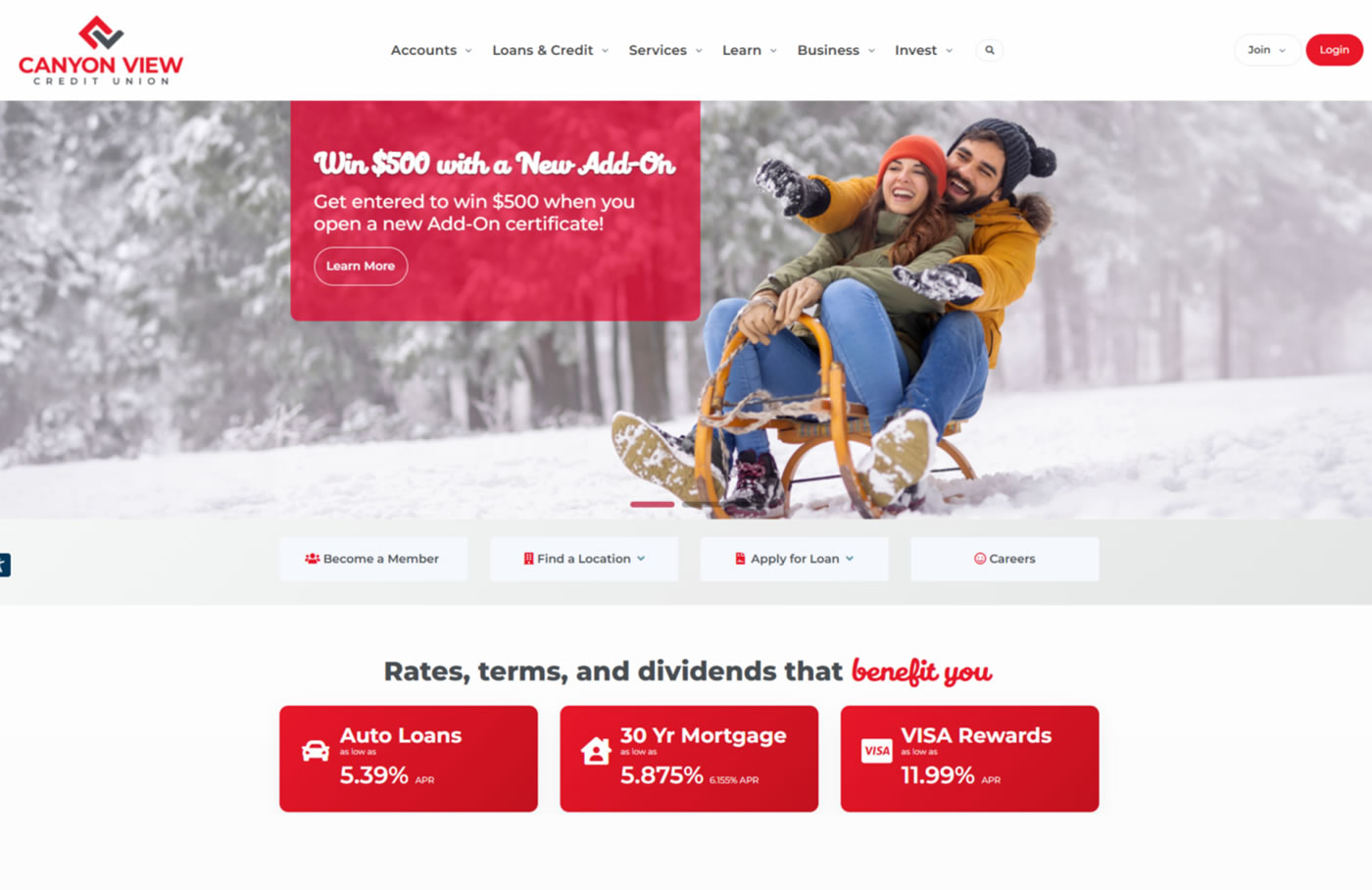 Canyon View Credit Union website after Avtec redesign