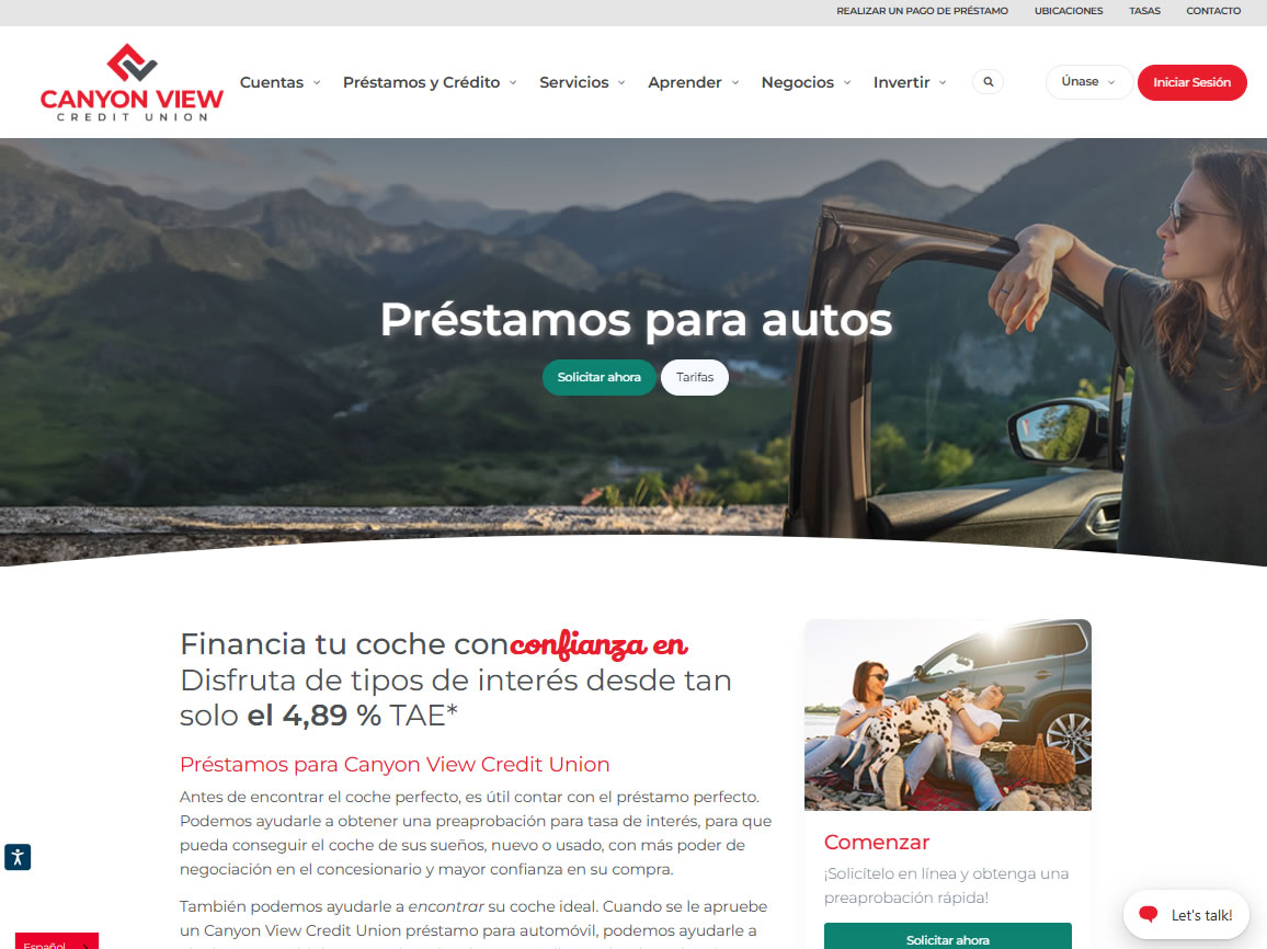 Canyon View Credit Union website in full Spanish translation