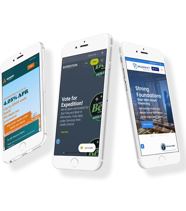 Credit union website displayed on multiple devices - responsive design across desktop, tablet, and mobile