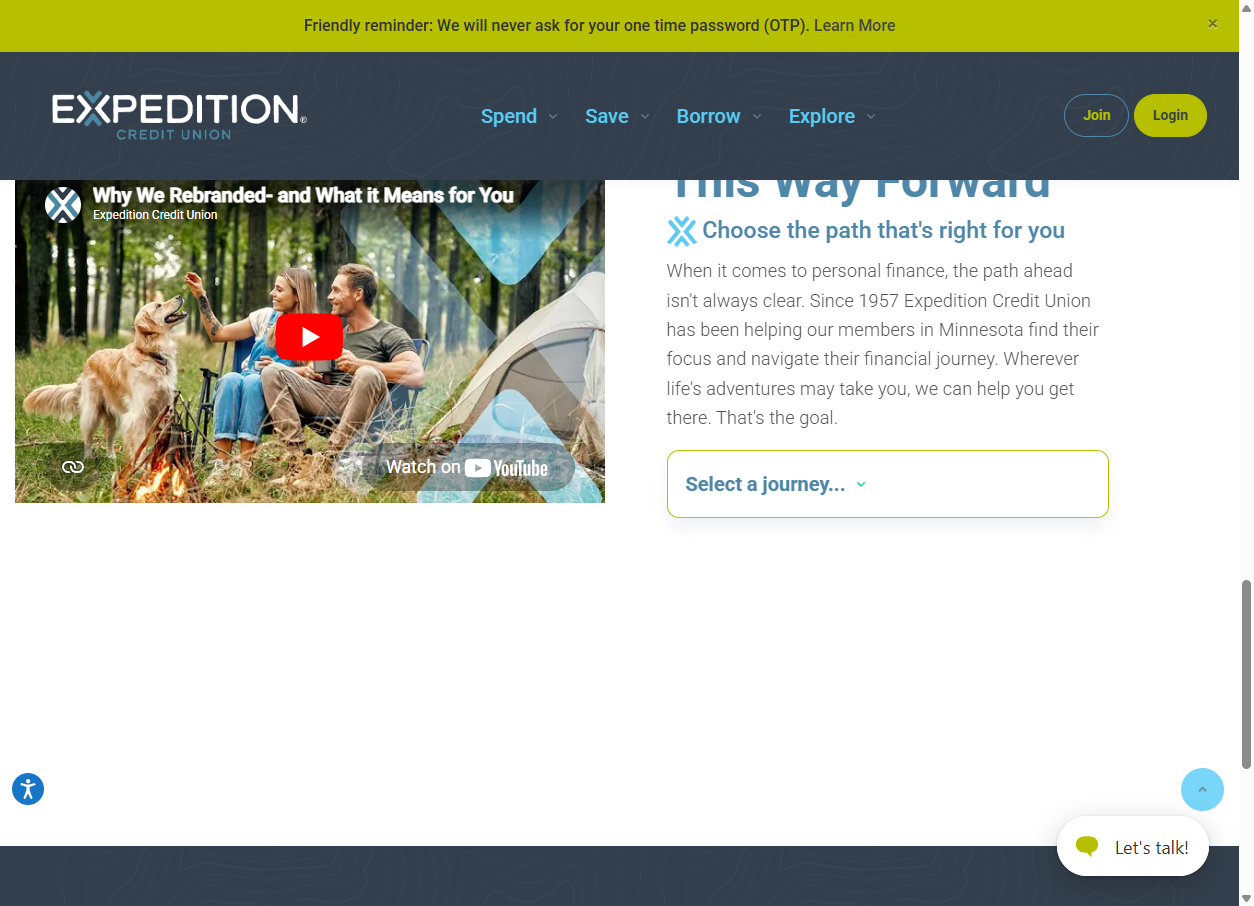 Expedition Credit Union This Way Forward journey selector and guided financial navigation