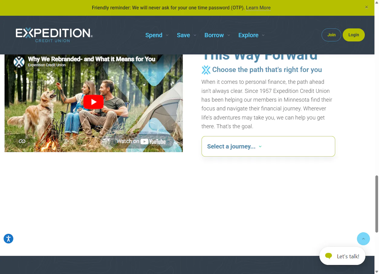 Expedition Credit Union This Way Forward journey selector and guided financial navigation