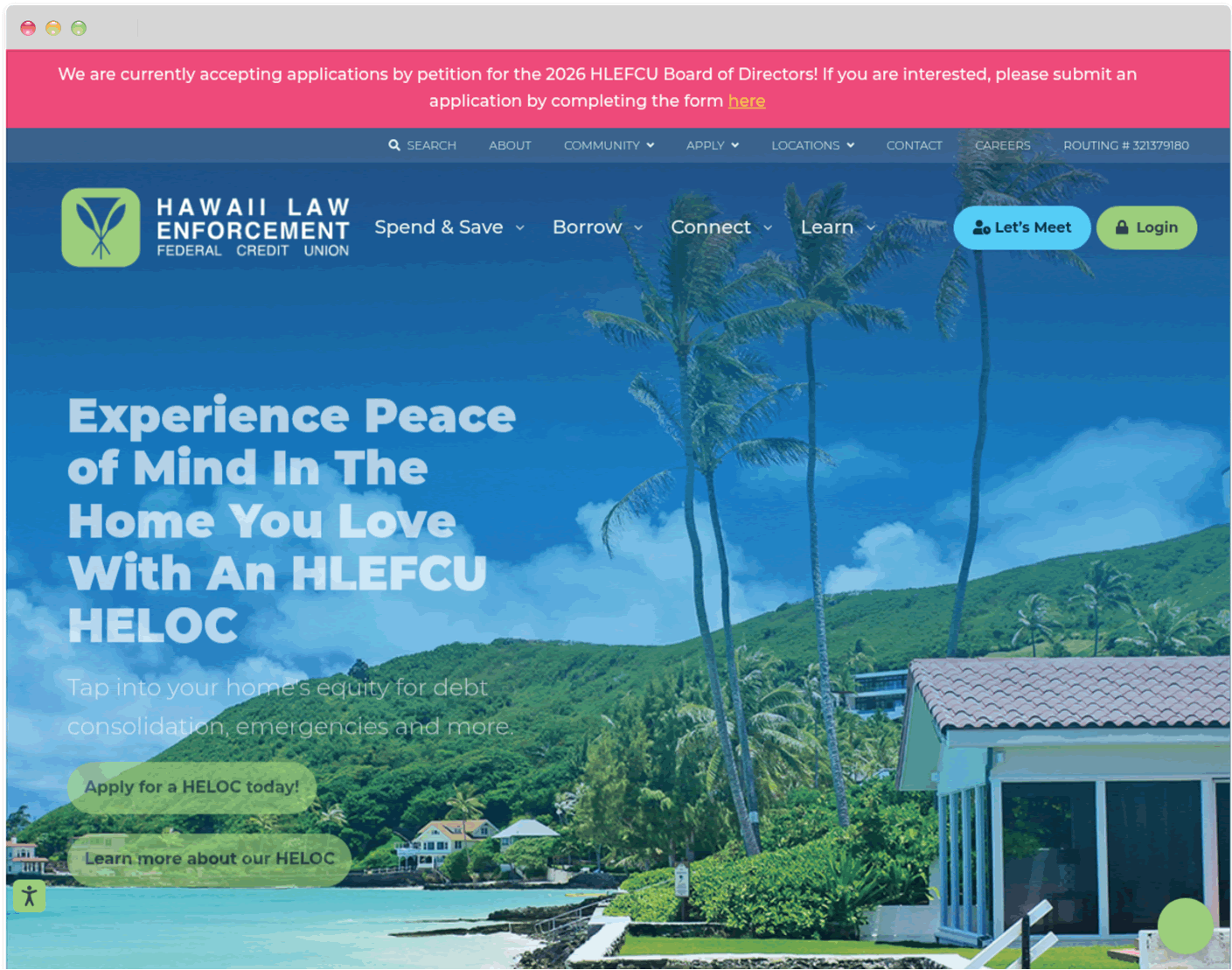 Hawaii Law Enforcement Federal Credit Union website redesign displayed on desktop and mobile