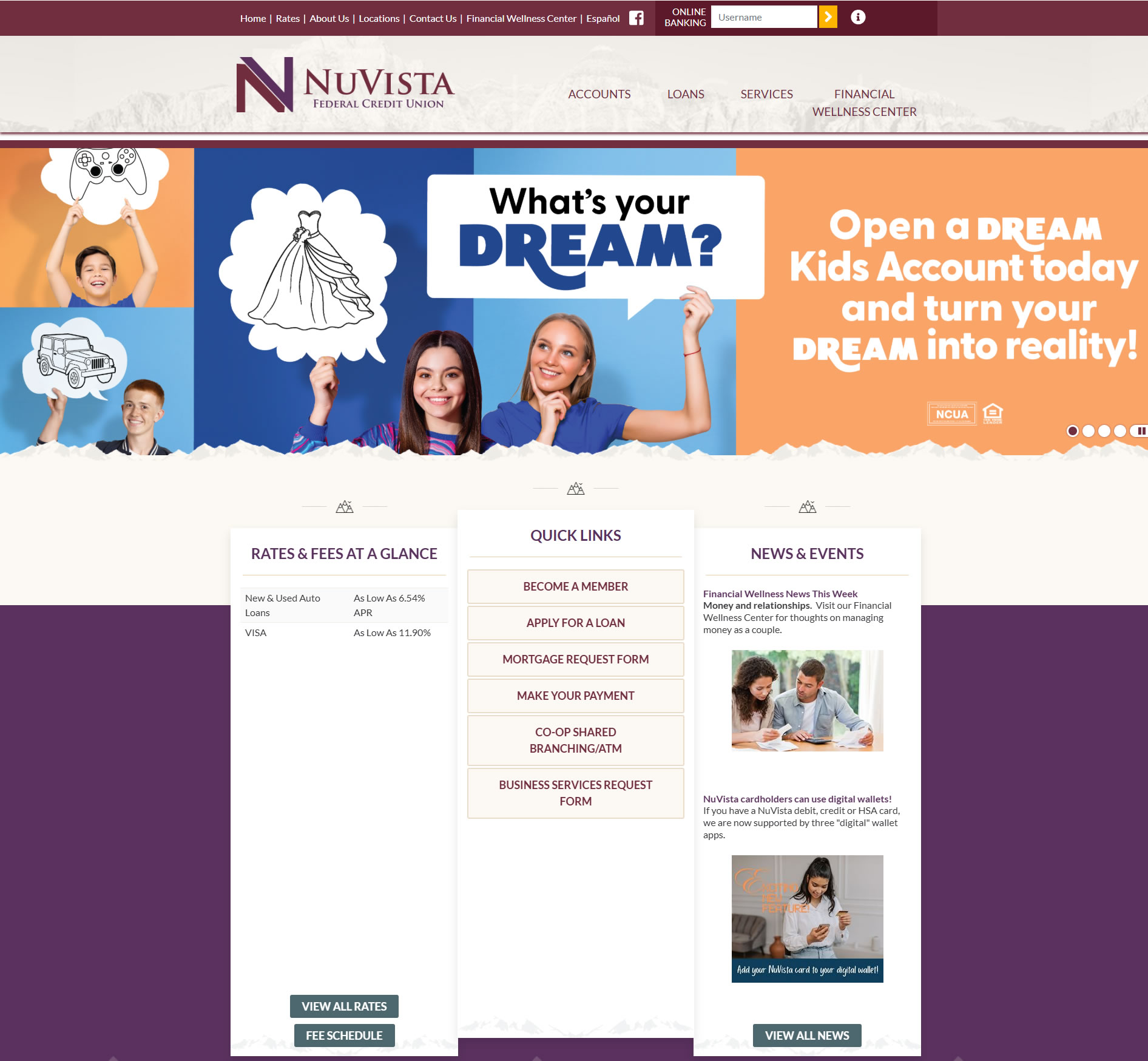 NuVista Federal Credit Union old website on Jack Henry platform