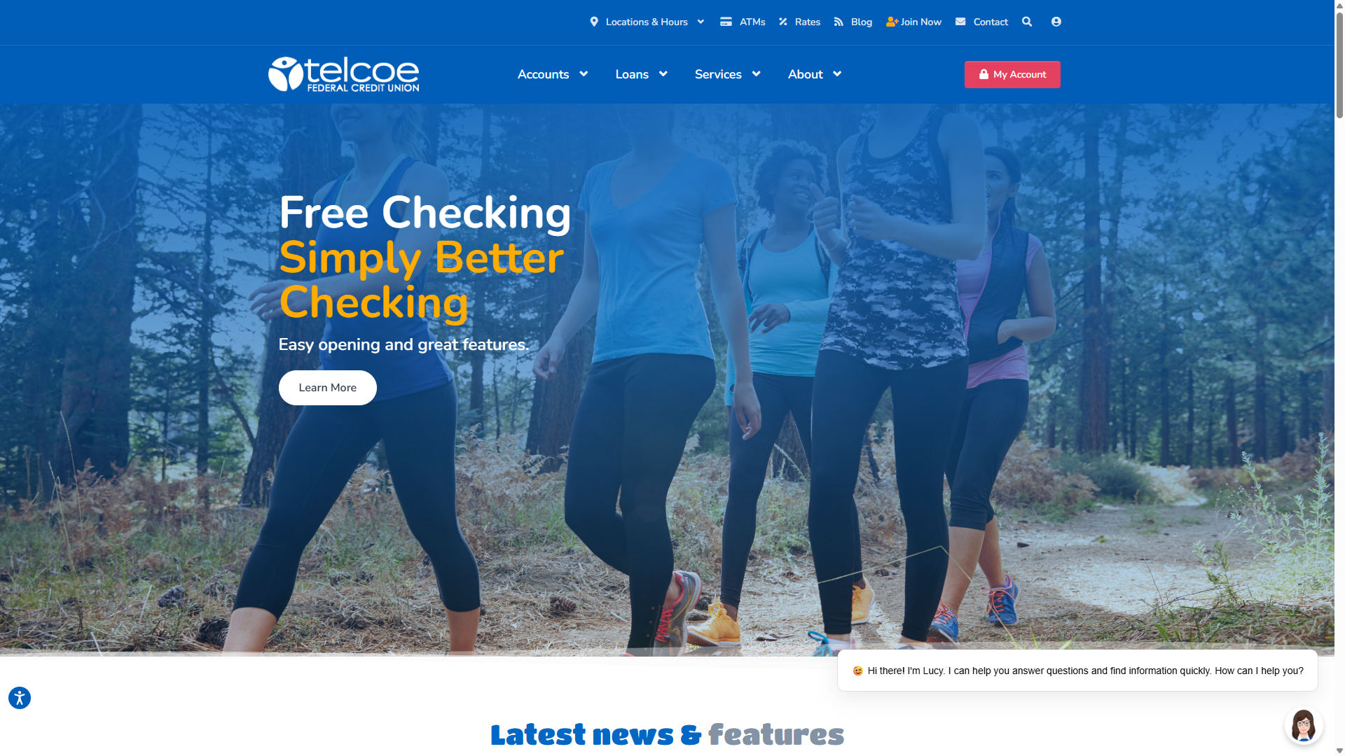 Telcoe Federal Credit Union Spend Save Borrow tabbed product explorer on homepage