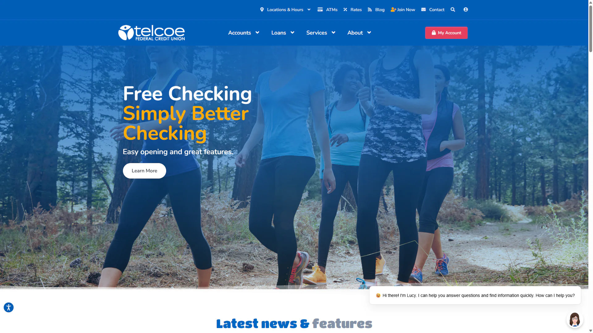Telcoe Federal Credit Union Spend Save Borrow tabbed product explorer on homepage